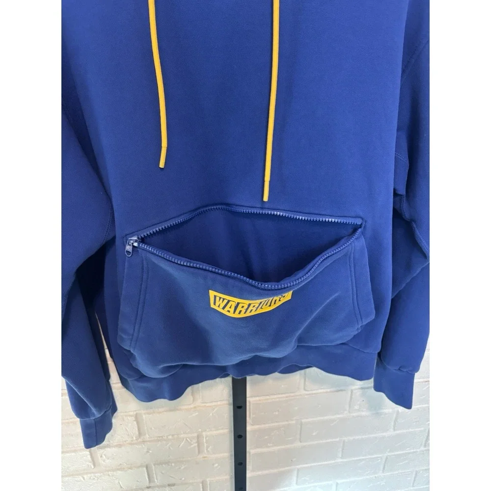 Nike NBA Golden State Warriors Mens L Blue Yellow Pullover Hoodie Zip Pocket